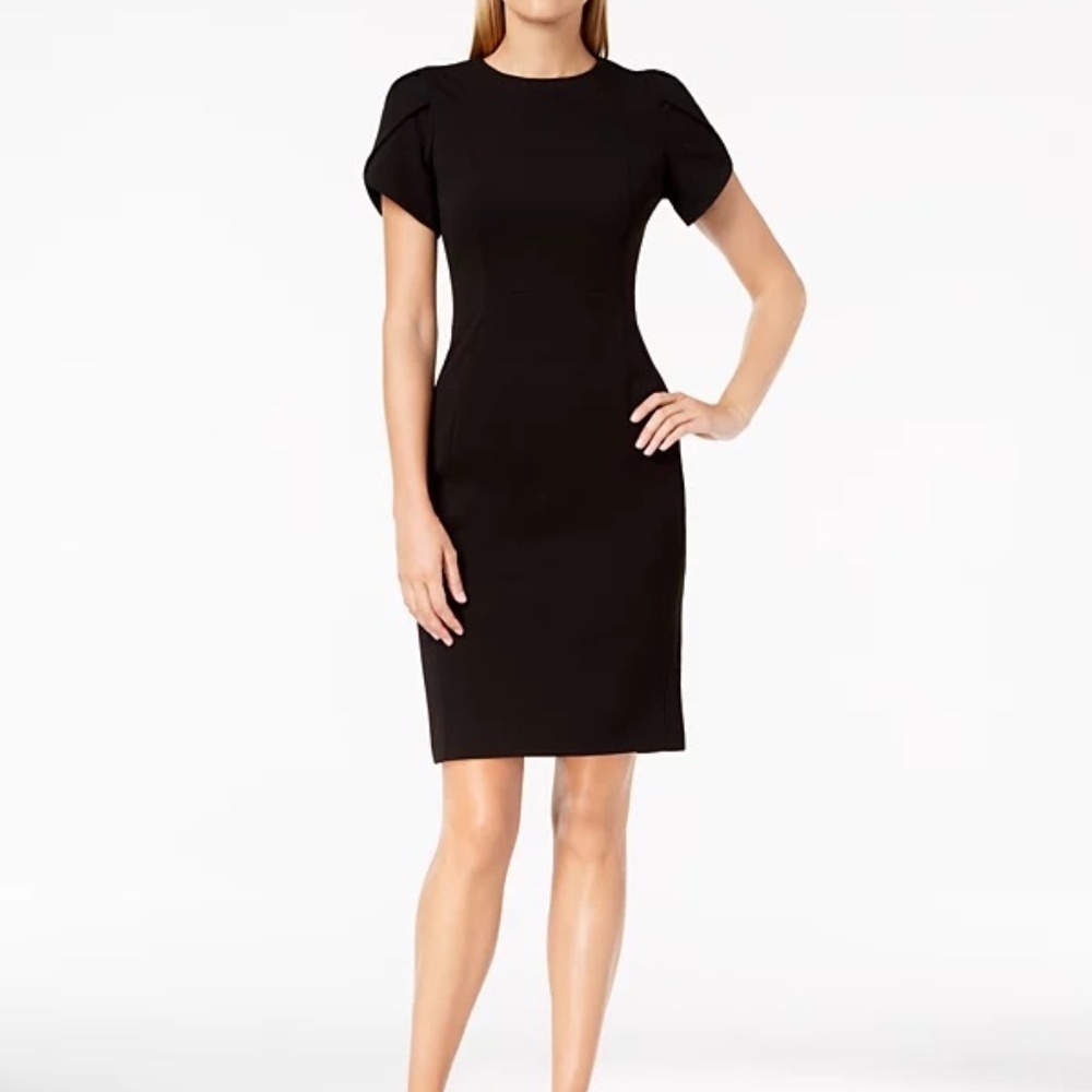 Calvin Klein Black Tulip Sleeve Dress 6 Career Wedding Guest Classic